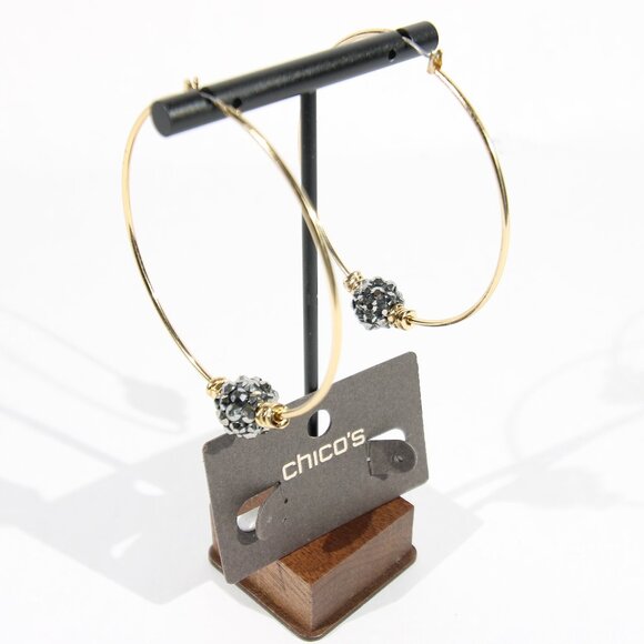 Chico's Jewelry - NWT Chico's Gold Tone Earrings with Gunmetal Rhinestone-Encrusted Beads.